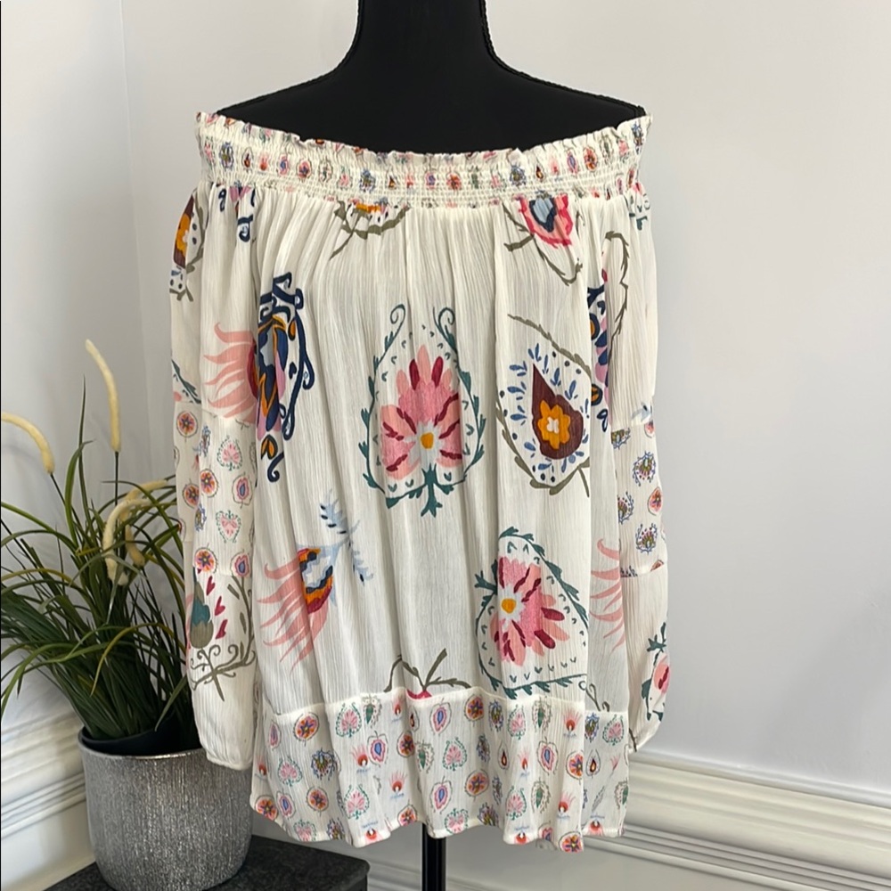Desigual Off-Shoulder Floral Blouse - White and Pink